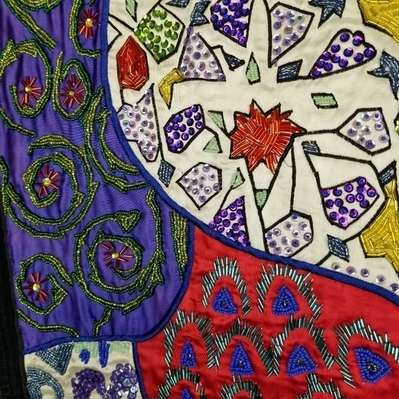 Cedars Womens Heavily Beaded Black Denim Button Vest Large Artsy Boho Vintage - Picture 10 of 12